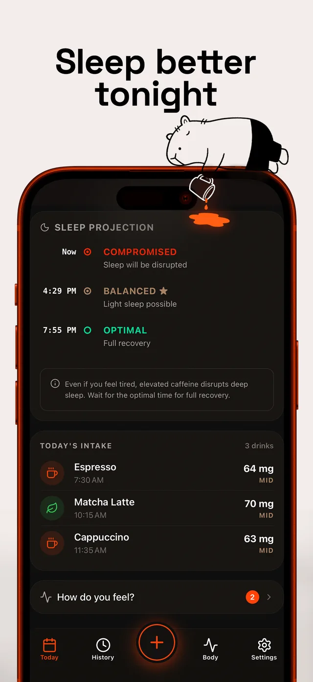 Sleep projection: how tonight looks at different bedtimes